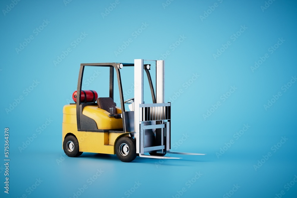 Forklift loader. Pallet stacker truck equipment at warehouse. 3d render