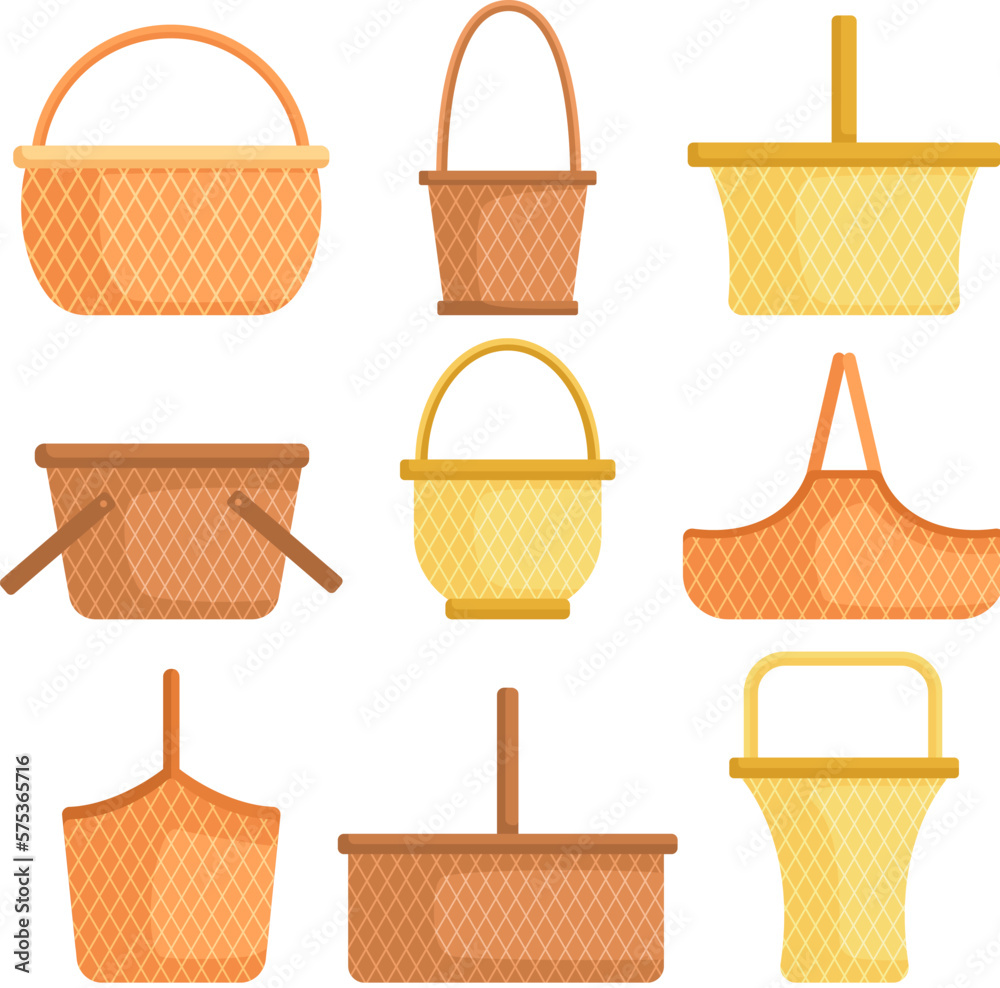 picnic basket set cartoon vector illustration