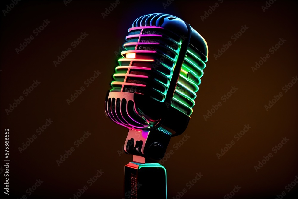 Microphone neon light on black background. podcasting, singing, and  recording. Generative AI. Digital Art Illustration Illustration Stock |  Adobe Stock