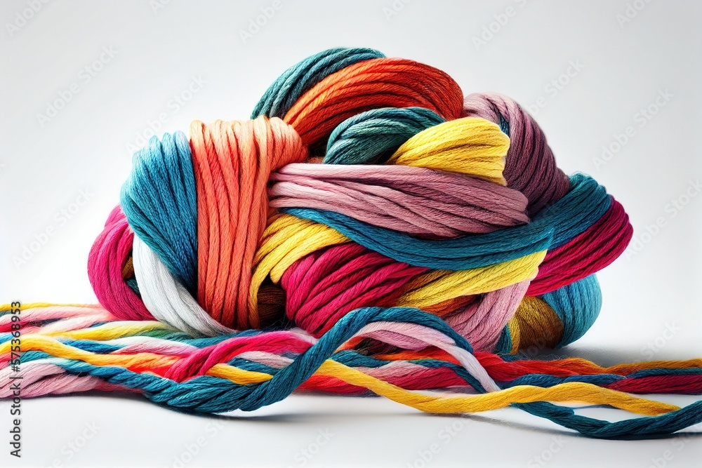 custom made wallpaper toronto digitalknitting threads on white insulated background, color, multicolor, bright, eco, eco-friendly, skein of yarn for creativity hands. Generative AI