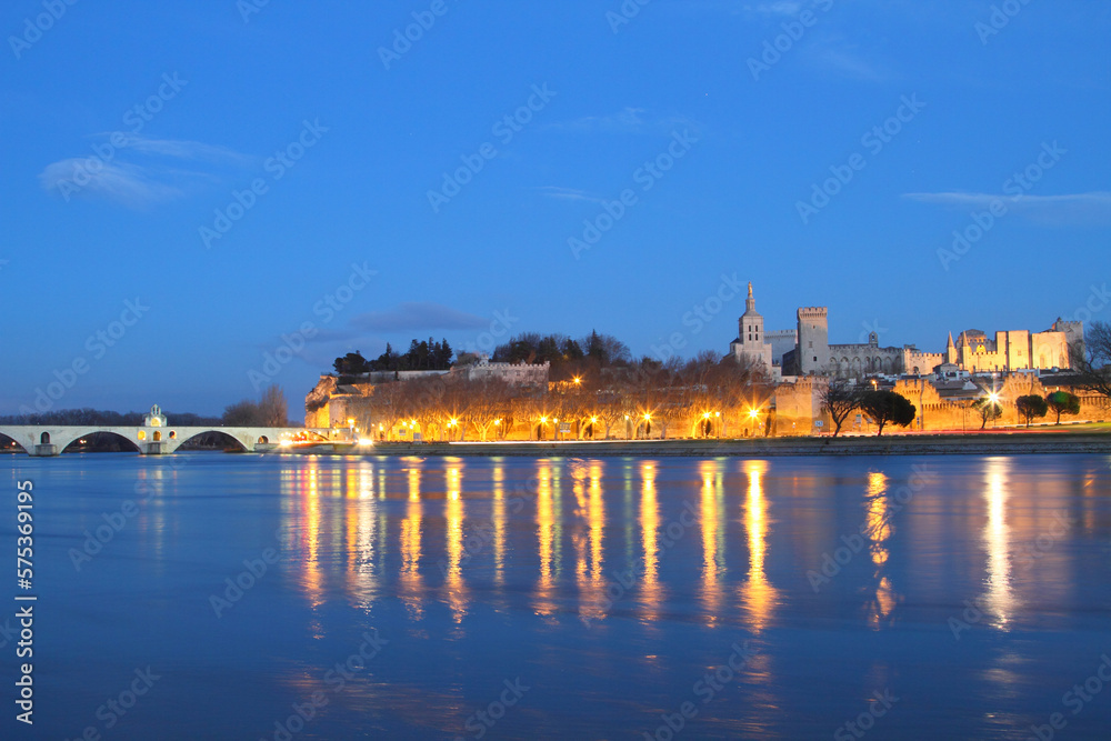 night cityscape of Avignon,  France 
