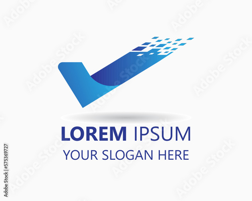 letter v with pixel logo design vector. check list illustration