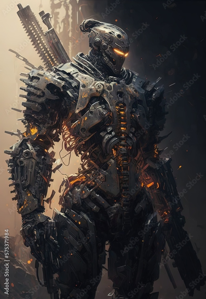 a full body portrait of a robot soldier with a big weapon cyberpunk Generative AI a full body portrait of a robot soldier with a big weapon cyberpunk Generative AI