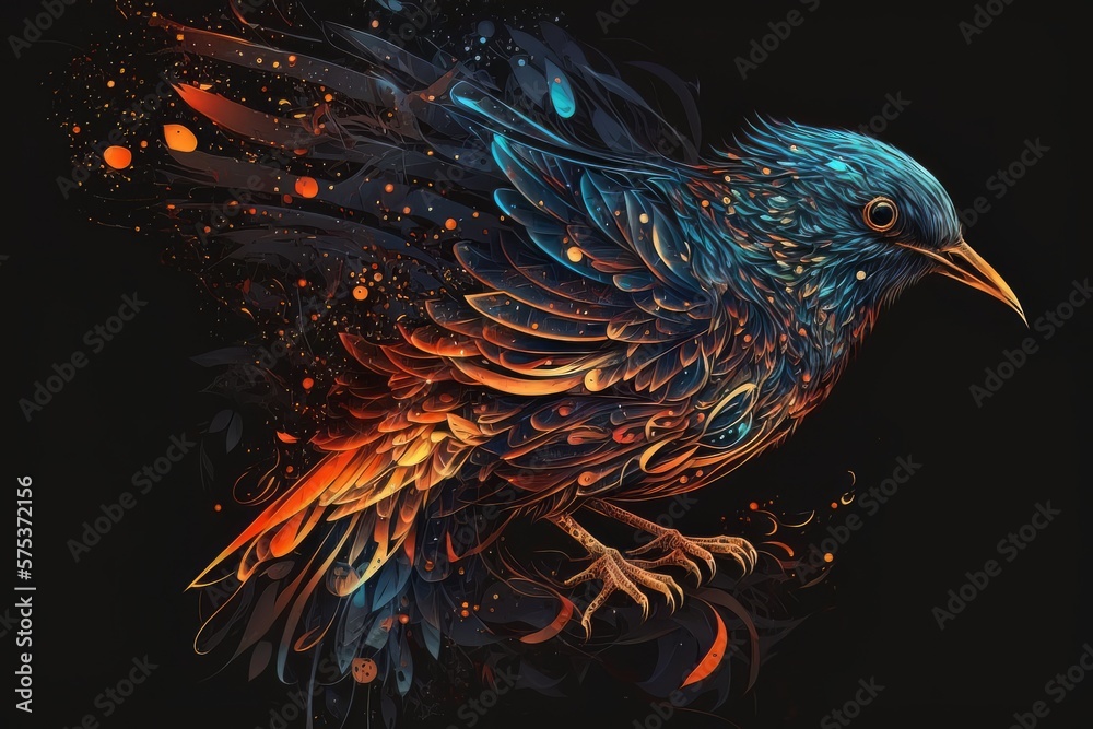 An abstract colorfull bird on a darker background. Generative AI Technology An abstract colorfull bird on a darker background. Generative AI Technology