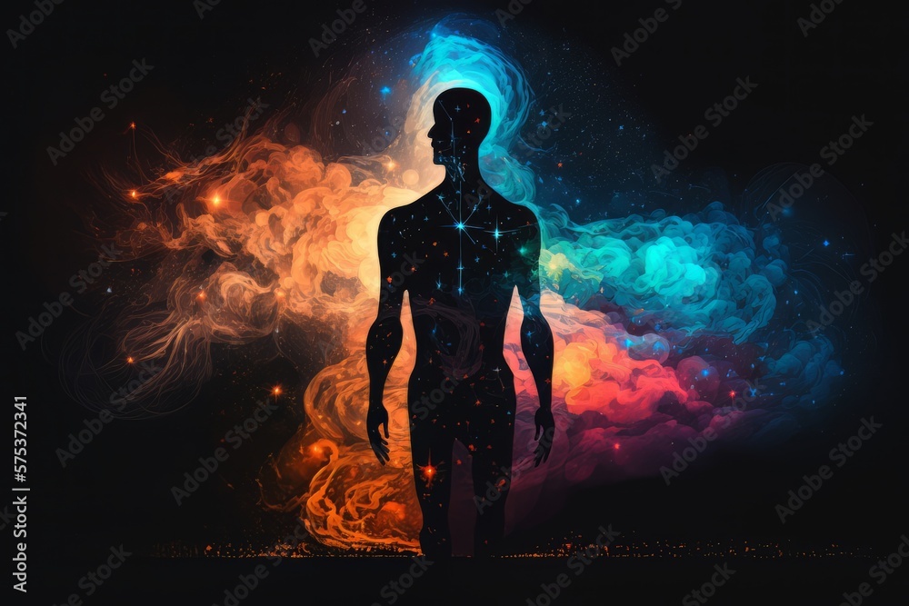 Astral body silhouette with energy, esoteric, spiritual life and meditation concept. Afterlife and near death experience. Generative AI Technology Astral body silhouette with energy, esoteric, spiritual life and meditation concept. Afterlife and near death experience. Generative AI Technology