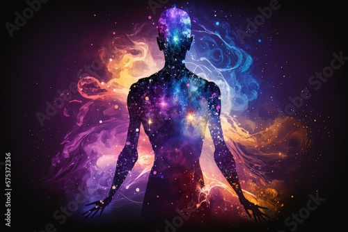 Astral body silhouette with energy  esoteric  spiritual life and meditation concept. Afterlife and near death experience. Generative AI Technology
