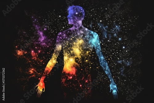 Astral body silhouette with energy, esoteric, spiritual life and meditation concept. Afterlife and near death experience. Generative AI Technology