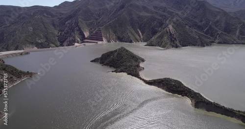 Pyramid Lake in California. It is a reservoir formed by Pyramid Dam on Piru Creek in the eastern San Emigdio Mountains, near Castaic, Southern California, in Los Padres National Forest photo