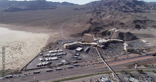 Nevada and California Border. Primm Valley Resort and Casino in Nevada. Highway in Background. Desert and Shopping Mall In Background photo