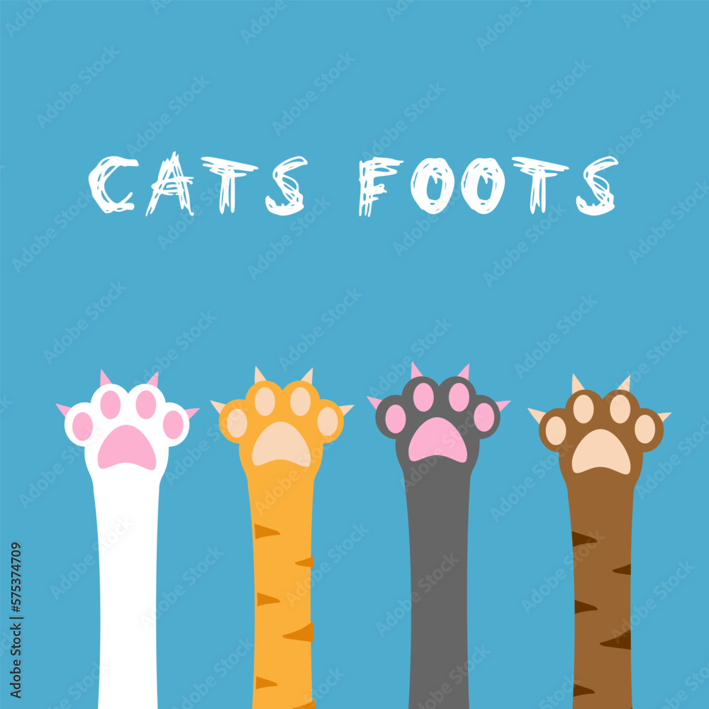 Cat flat design, prints, cartoon, cute cat foot wallpaper vector illustration