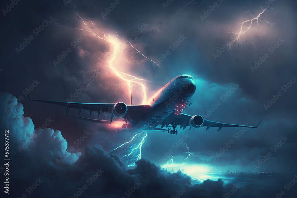 Airplane flying in the sky through heavey thunderstorm. Airplane flying in the sky through heavey thunderstorm.