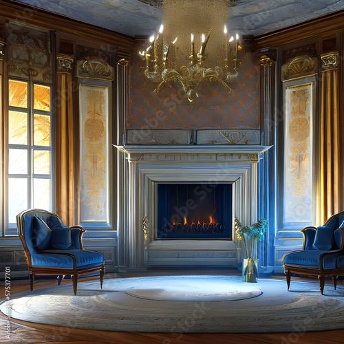 A room with a fireplace1, Generative AI © Ai.Art.Creations