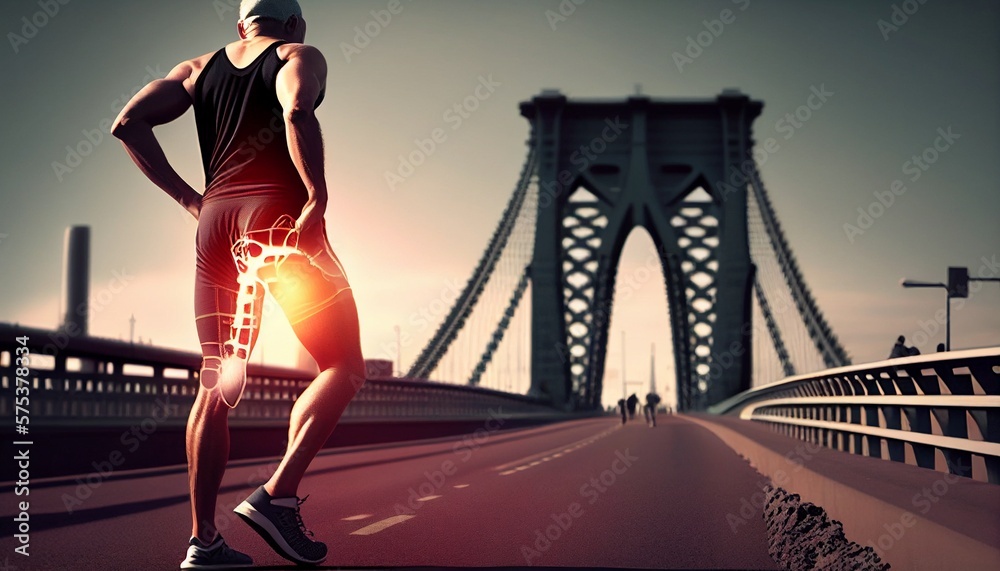 Ankle pain in runners, anatomy, and Generative AI Stock Illustration