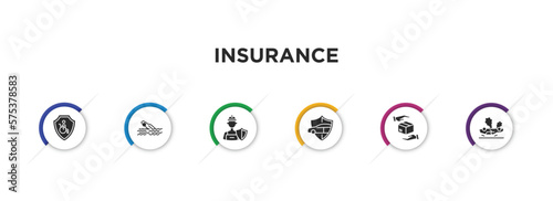 insurance filled icons with infographic template. glyph icons such as disabled, drown, construction risk, safety insurance, moving insurance, overturned vehicle vector.