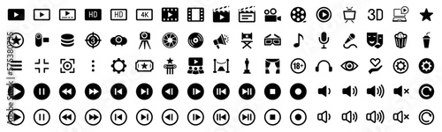 Media player icons. and cinema set icon. Vector illustration.