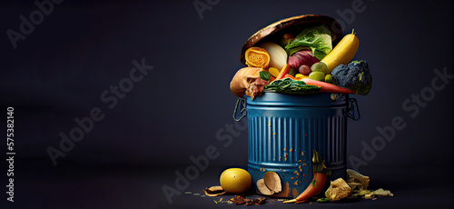 Generative AI illustration of Unused, rotten veggies are disposed of in the trash. Food Waste and Food Loss Getting Rid of Food Waste at Home