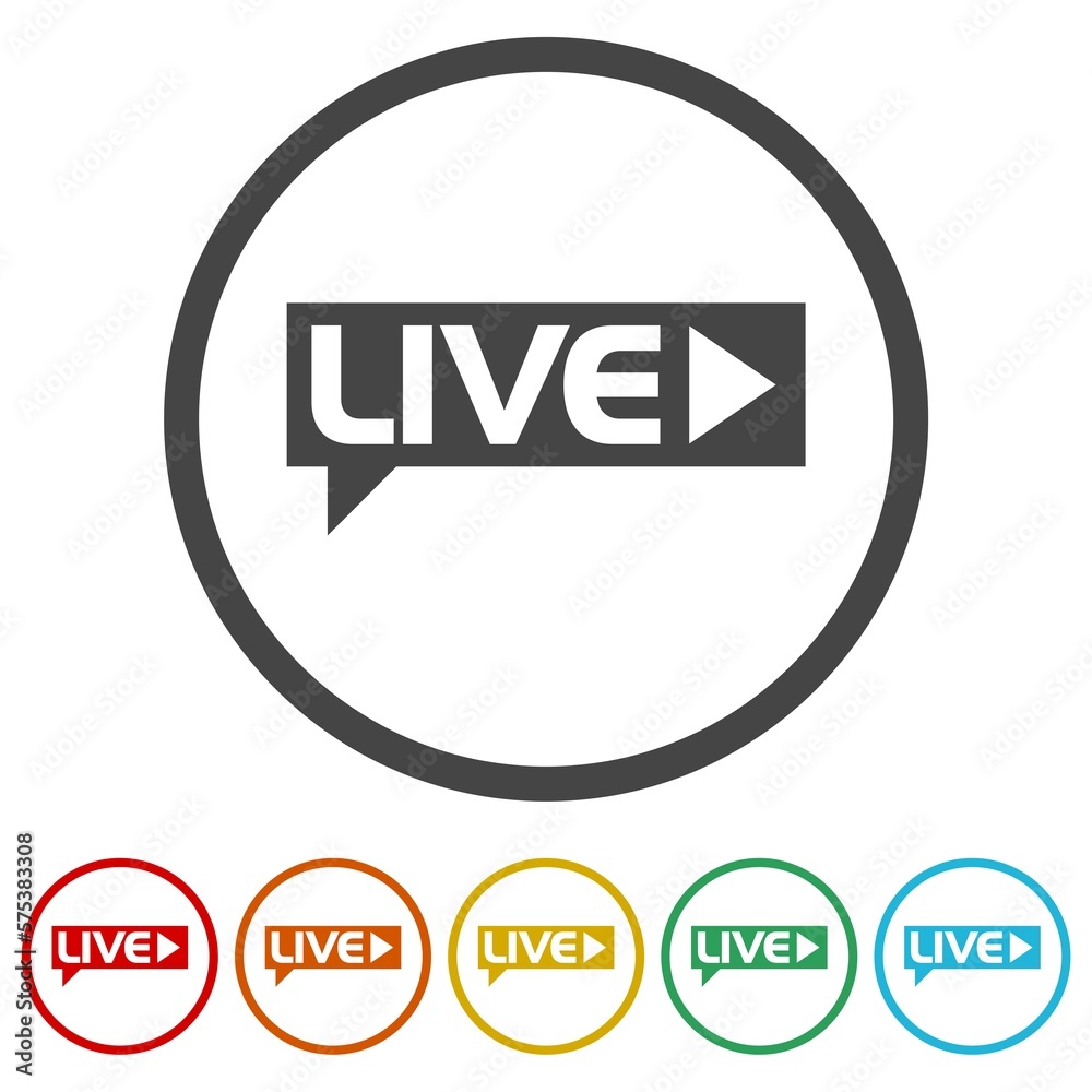 Live webinar, webcast icons in color circle buttons Live webinar, webcast icons in color circle buttons