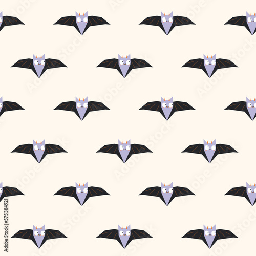 A pattern of bats with purple faces on a light background. vector pattern with bat for kids room decor, fabric, halloween.