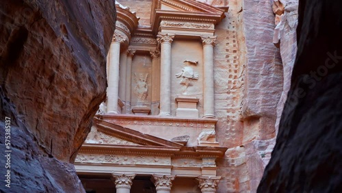 View On The Treasury From The Siq Canyon In Petra, Jordan photo