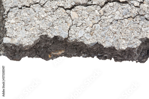 Part of asphalt cracks on the road isolate on white background.