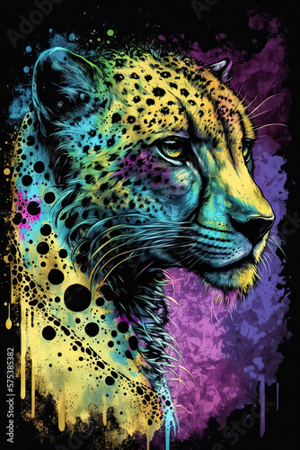 cheetah Bandana, Psychedelic Illustration. Generative AI