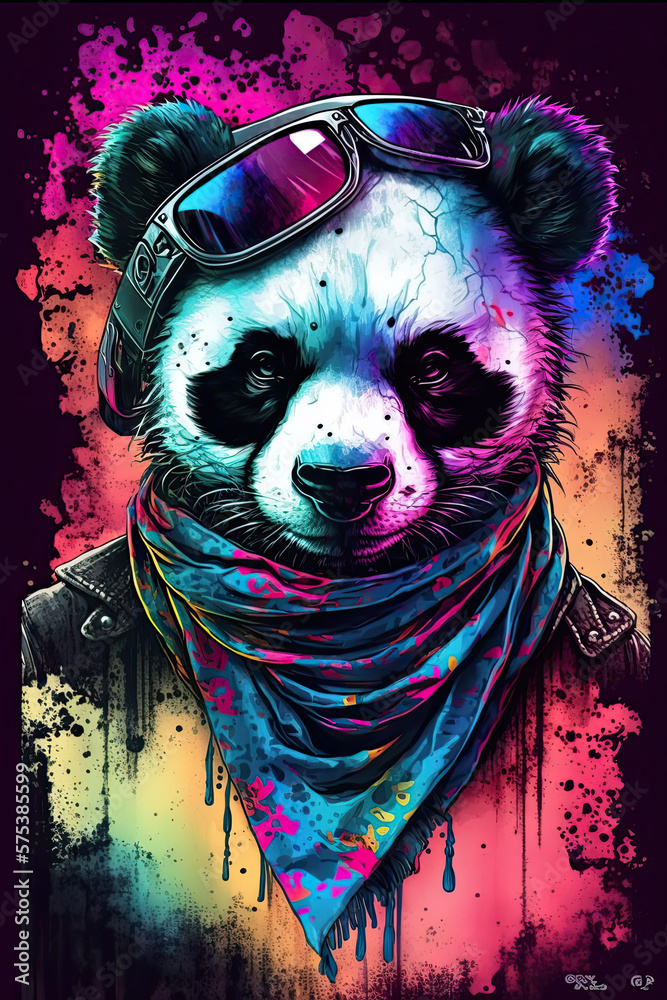 Panda Bandana, Psychedelic Illustration. Generative AI ilustración de Stock  | Adobe Stock