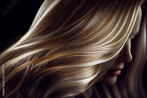 Perfekte, gesunde und glänzende Haare im Fokus eines Portraits. Perfekt für Friseur- Haarfarbe- und Shampoo- werbung. - Generative Ai photo