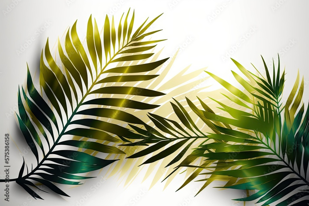Palm leaves in the corner, evoking a tropical setting. The idea of a sizzling summer holiday. Generative AI