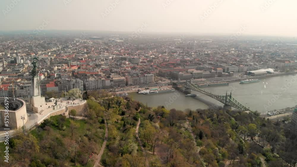 The Citadel and Budapest skyline. Panoramic aerial view of Hungarian Capital from the sky The Citadel and Budapest skyline. Panoramic aerial view of Hungarian Capital from the sky