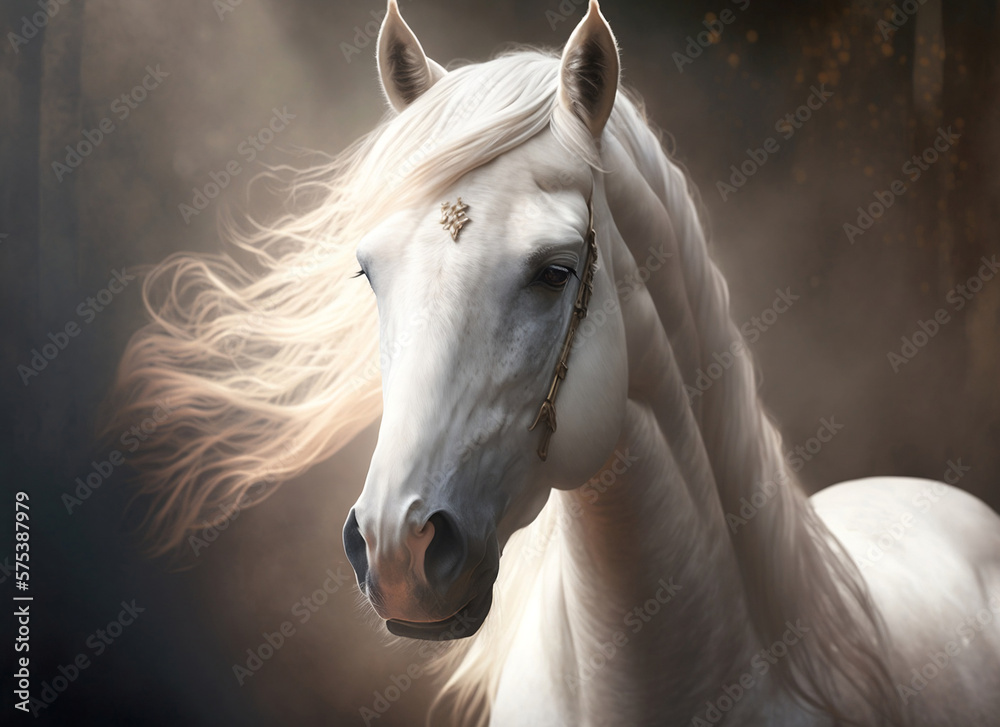 beautiful  white fantasy horse portrait  , Generative AI