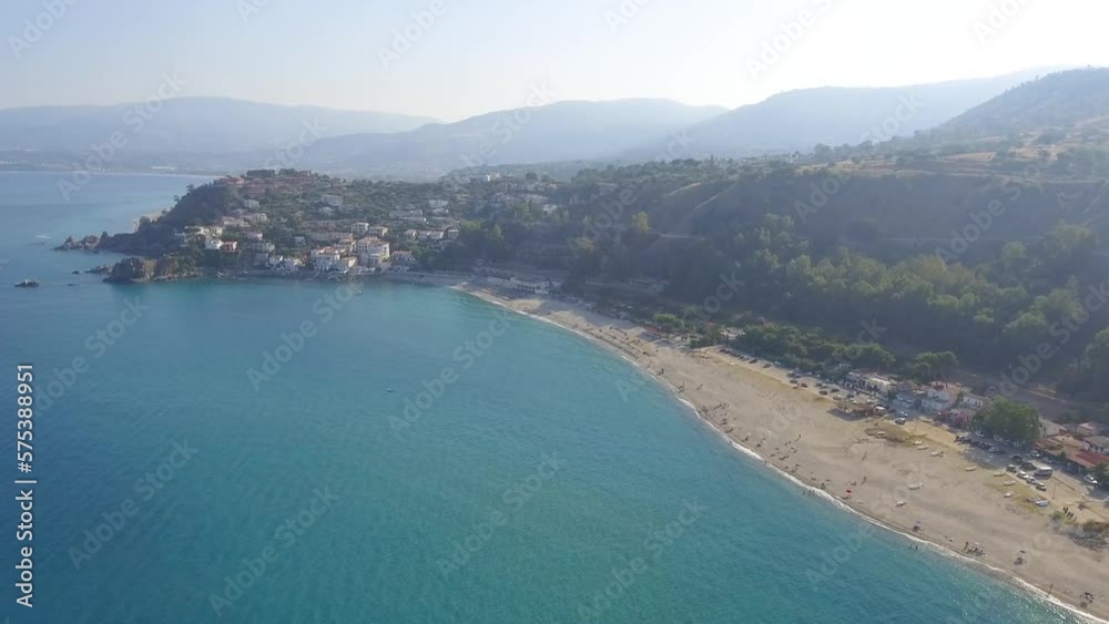 Caminia Lido, panoramic aerial view of Calabria coastline in summer season Caminia Lido, panoramic aerial view of Calabria coastline in summer season