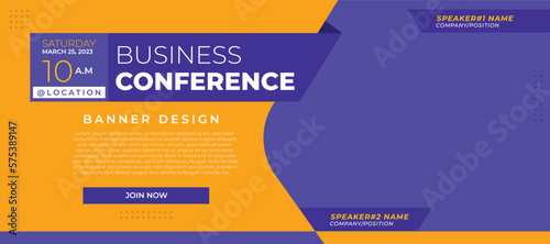 Business conferece banner vector, horizontal background template with layout text and empty space for photo, simple and modern design