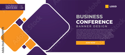 Business conferece banner vector, horizontal background template with layout text and empty space for photo, simple and modern design
