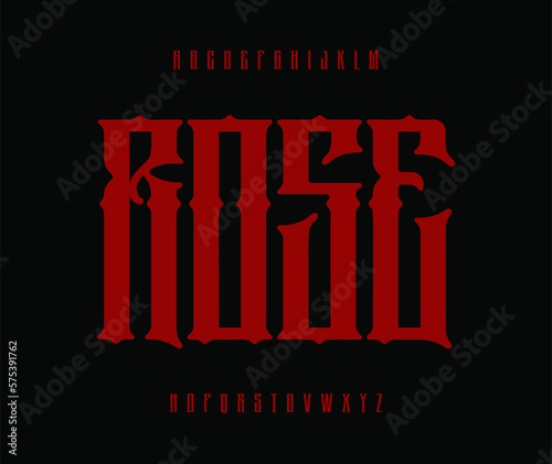 Blackletter alphabet, fraktur goth letters, gothic font for tattoo salon logo, fancy initial, whiskey beer label, medieval headline, antique typography, calligraphic type. Vector typographic design