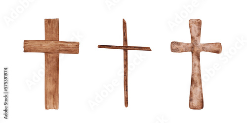 Fotografija Set of 3 Religious crosses isolated on a transparent background