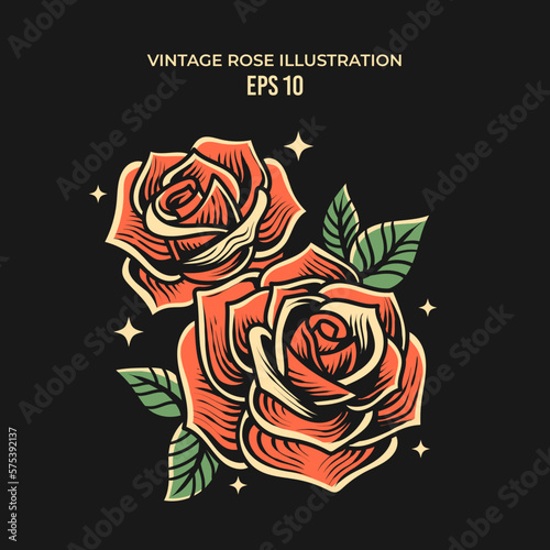 hand drawn vintage roses illustration