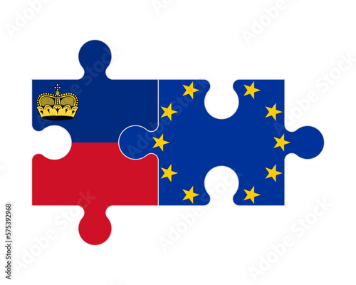 Puzzle of flags of Liechtenstein and European Union, vector