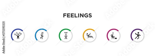 feelings filled icons with infographic template. glyph icons such as angry human, scared human, heartbroken human, relaxed lazy excited vector.