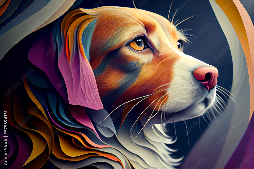 Abstract Pastel Dog Illustration: A Playful Poster Featuring Geometric Shapes, created with Generative AI	