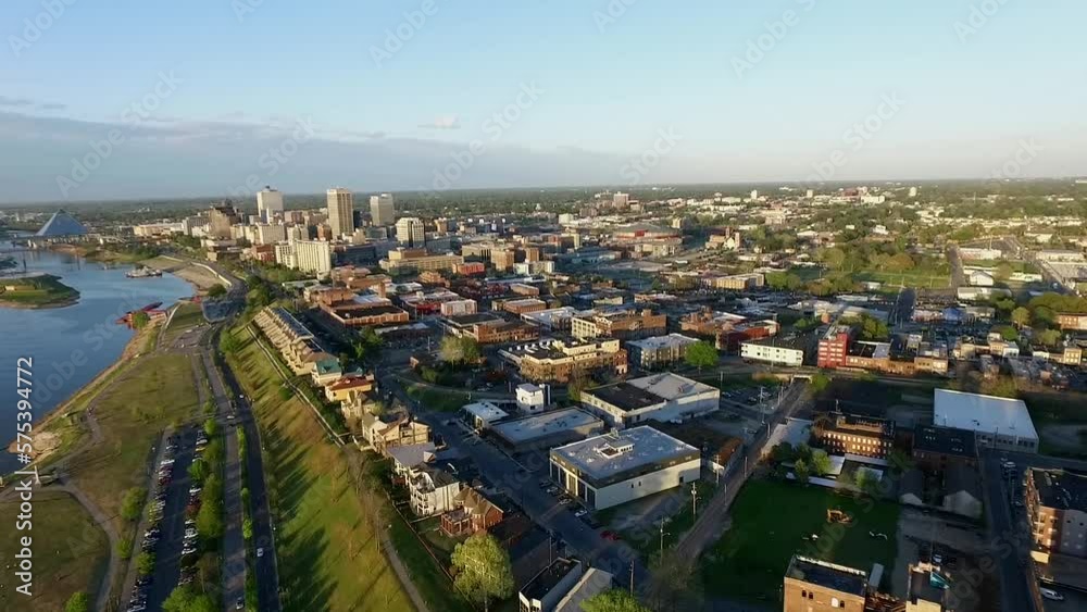 Memphis Cityscape in Tennessee. Mississippi River, Trafic in Background. Sunset Light Memphis Cityscape in Tennessee. Mississippi River, Trafic in Background. Sunset Light