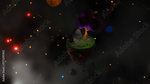 Fototapeta Naklejka Na Ścianę i Meble -  space fantasy landscape. purple tree on an island in space. 3d render illustration