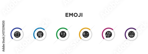 emoji filled icons with infographic template. glyph icons such as headache emoji, hand over mouth emoji, confused wink wondering happy vector.