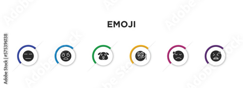 emoji filled icons with infographic template. glyph icons such as expressionless emoji, yelling emoji, dog monocle dissapointment desperate vector.