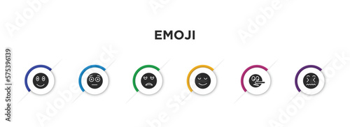 emoji filled icons with infographic template. glyph icons such as emoji emoji, embarrassed sad calm liar disgusted vector.