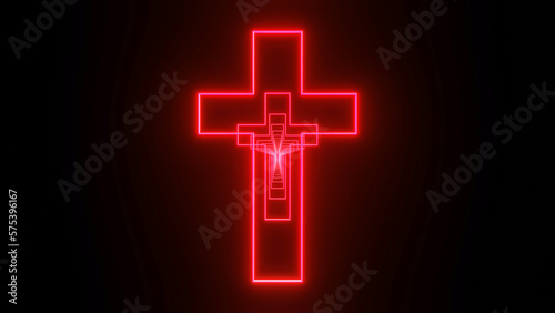 background glowing corridor of crosses on a black background. 3d render illustration