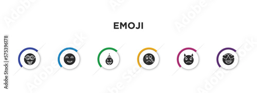 emoji filled icons with infographic template. glyph icons such as nerd emoji, blushing emoji, crazy cry angry with horns in love vector.