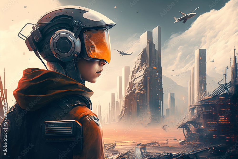 Dystopian Futuristic Cyber City in the Metaverse, Virtual Reality and