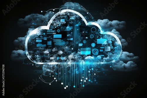 cloud raining technology with digital background created with Generative AI technology