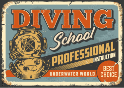 Diving school flyer vintage colorful