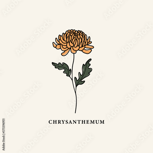 Tablou canvas Line art chrysanthemum flower drawing